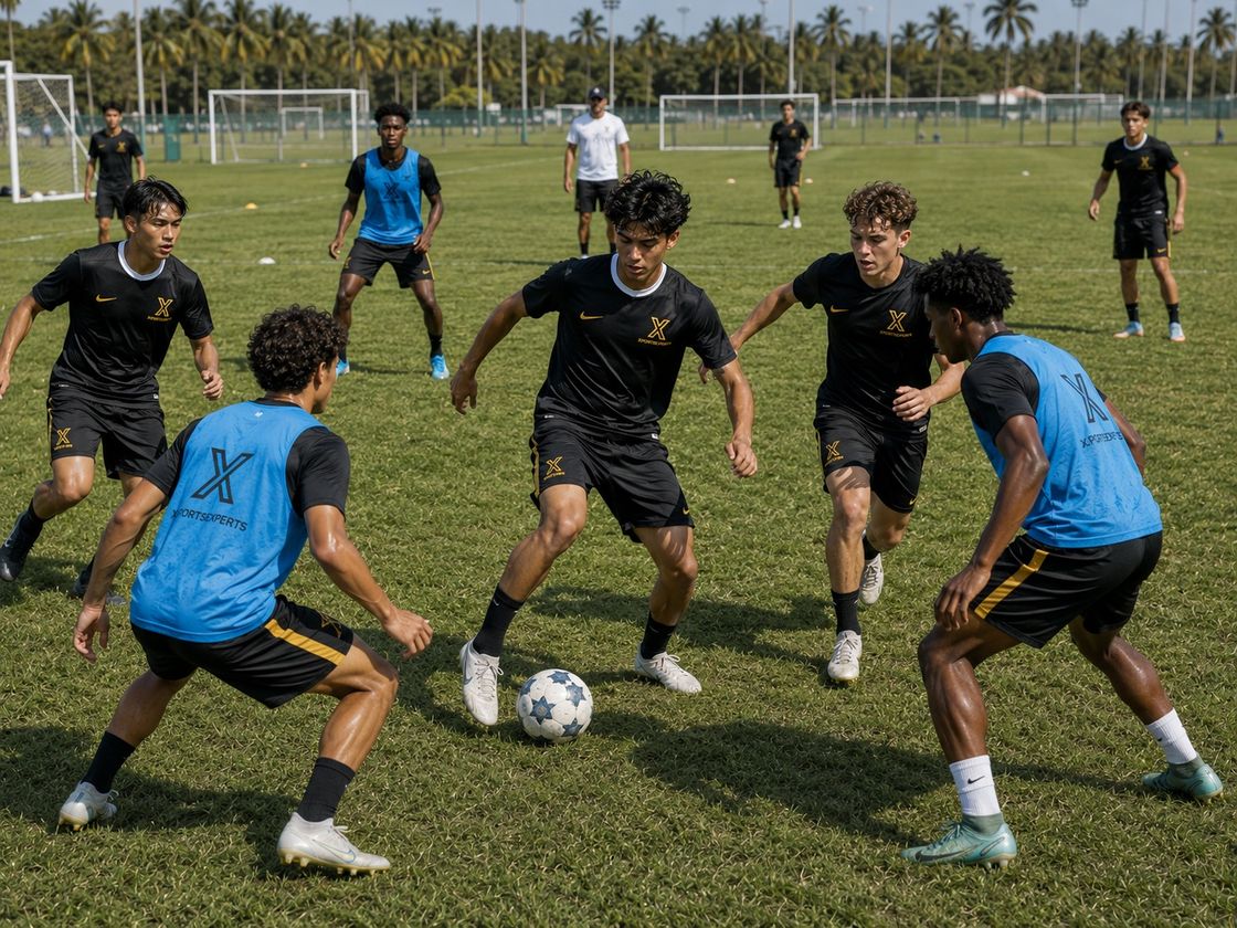 Sesión de entrenamiento sobre el campo del campus en Miami